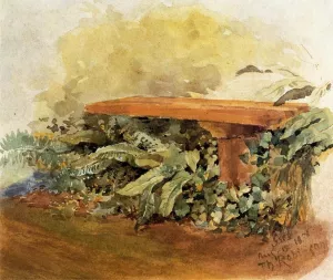Garden Bench with Ferns by Theodore Robinson - Oil Painting Reproduction