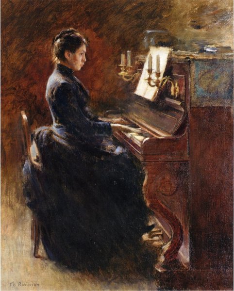 Girl at Piano by Theodore Robinson - Hand-Painted Oil Painting Reproduction