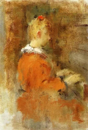Girl in Red at the Piano by Theodore Robinson - Oil Painting Reproduction