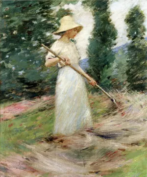 Girl Raking Hay by Theodore Robinson Oil Painting