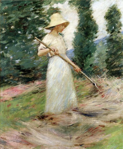 Girl Raking Hay by Theodore Robinson - Hand-Painted Oil Painting Reproduction