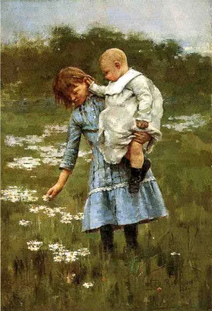 In a Daisy Field by Theodore Robinson - Oil Painting Reproduction