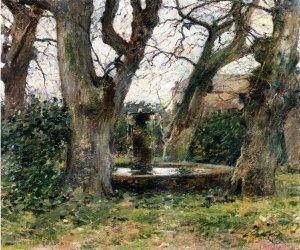 Italian Landscape with a Fountain by Theodore Robinson Oil Painting