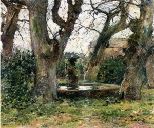 Italian Landscape with a Fountain by Theodore Robinson - Oil Painting Reproduction
