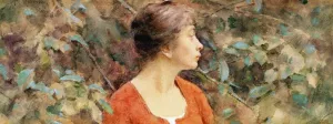 Lady in Red by Theodore Robinson - Oil Painting Reproduction