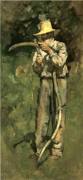 Man with Scythe by Theodore Robinson - Oil Painting Reproduction