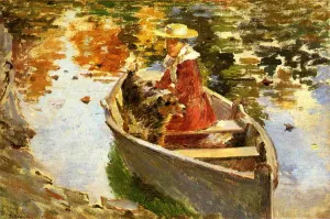 Miss Motes and Her Dog Shep by Theodore Robinson - Oil Painting Reproduction