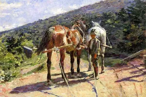 On the Tow-Path - A Halt by Theodore Robinson Oil Painting