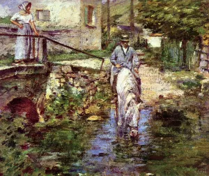 Pere Trognon and His Daughter at the Bridge painting by Theodore Robinson