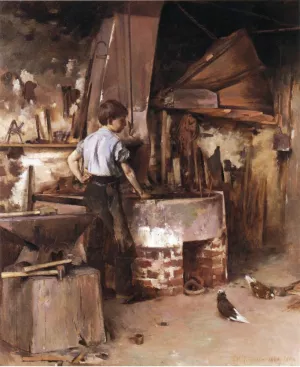 The Apprentice Blacksmith by Theodore Robinson - Oil Painting Reproduction