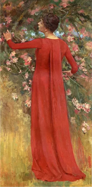 The Red Gown painting by Theodore Robinson