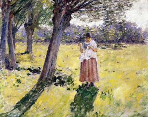 Woman Sewing, Giveny Oil painting by Theodore Robinson