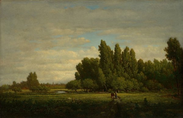 A Meadow Bordered by Trees  by Theodore Rousseau - Hand-Painted Oil Painting Reproduction