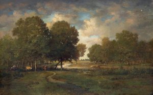 A River in a Meadow by Theodore Rousseau Oil Painting