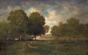 A River in a Meadow by Theodore Rousseau Oil Painting