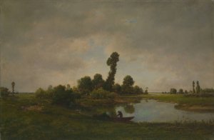 A River Landscape by Theodore Rousseau Oil Painting