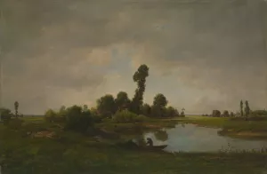 A River Landscape by Theodore Rousseau Oil Painting