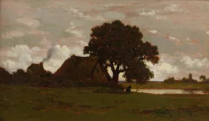 Chaumieres Pres De L'etang by Theodore Rousseau Oil Painting