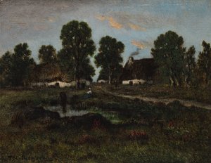 Cottages Near Larchant by Theodore Rousseau Oil Painting