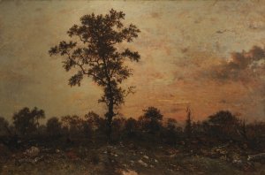 Edge of the Forest, Sun Setting by Theodore Rousseau Oil Painting
