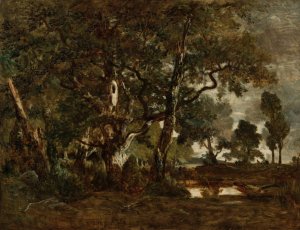 Forest of Fontainebleau, Cluster of Tall Trees Overlooking the Plain of Clair-Bois at the Edge of Bas-Breau by Theodore Rousseau Oil Painting