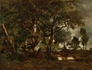 Forest of Fontainebleau, Cluster of Tall Trees Overlooking the Plain of Clair-Bois at the Edge of Bas-Breau by Theodore Rousseau Oil Painting