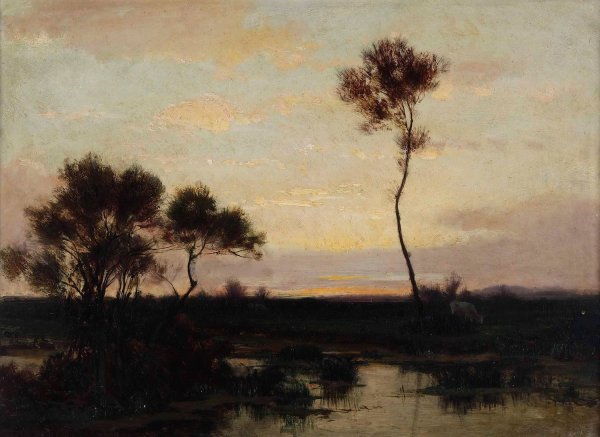Lake landscape by Theodore Rousseau - Hand-Painted Oil Painting Reproduction