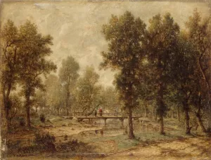 Landscape with a Bridge by Theodore Rousseau Oil Painting