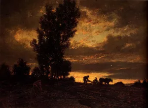 Landscape With A Ploughman by Theodore Rousseau Oil Painting