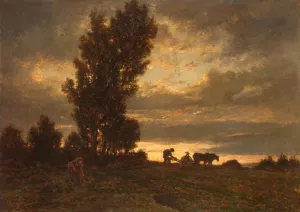 Landscape with a Plowman by Theodore Rousseau Oil Painting