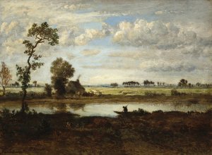 Landscape with Boatman by Theodore Rousseau Oil Painting