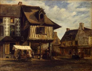 Market-Place in Normandy by Theodore Rousseau Oil Painting
