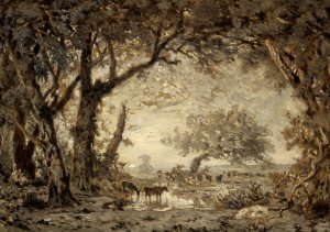 Sunset from the Forest of Fontainebleau by Theodore Rousseau Oil Painting