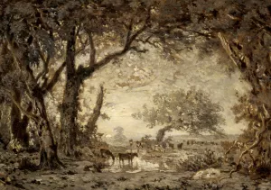 Sunset from the Forest of Fontainebleau by Theodore Rousseau Oil Painting