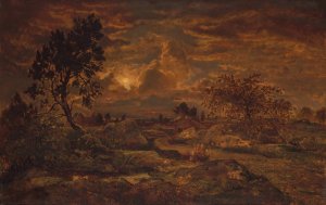 Sunset near Arbonne by Theodore Rousseau Oil Painting