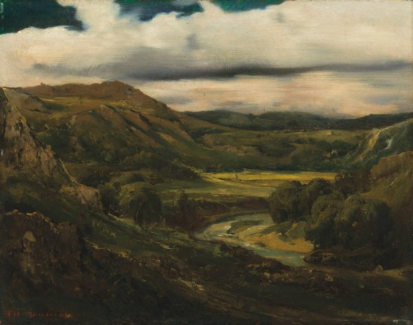 Vallee et montagnes d'Auvergne  by Theodore Rousseau - Hand-Painted Oil Painting Reproduction