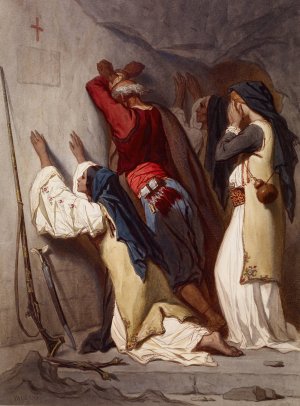 Balkan Peasants Praying in Cave Chapel by Theodore Valerio Oil Painting