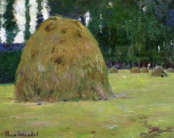 Main Product Photo of Haystacks in Giverny, France Painting by Theodore Wendel