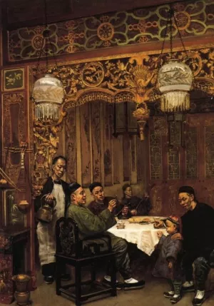 Chinese Restaurant by Theodore Wores - Oil Painting Reproduction