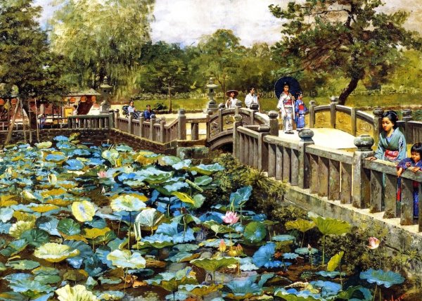 Main Product Photo of Lotus Pond, Shiba, Tokyo Painting by Theodore Wores