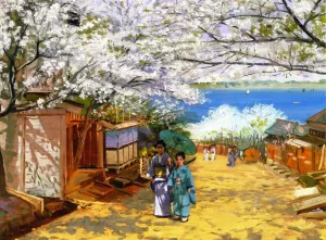 Sunshine and Cherry Blossoms, Nogeyama, Yokohama by Theodore Wores Oil Painting