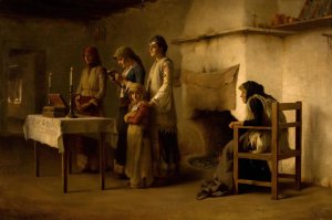 Praying before the communion at Megara Oil painting by Theodoros Ralli