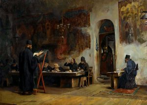 Refectory In A Greek Monastery  by Theodoros Ralli Oil Painting