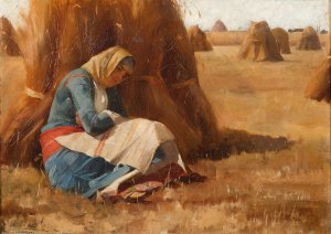 Resting by a haystack by Theodoros Ralli Oil Painting