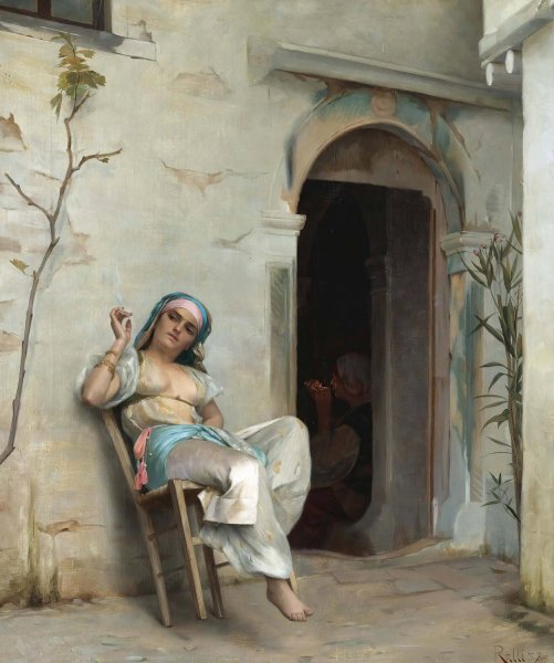 Turkish Woman Smoking  by Theodoros Ralli - Hand-Painted Oil Painting Reproduction