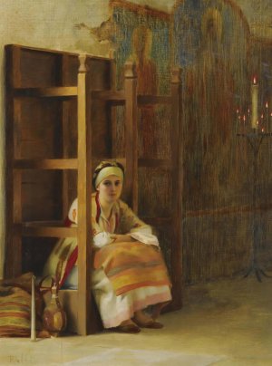 Young Girl In A Greek Church by Theodoros Ralli Oil Painting
