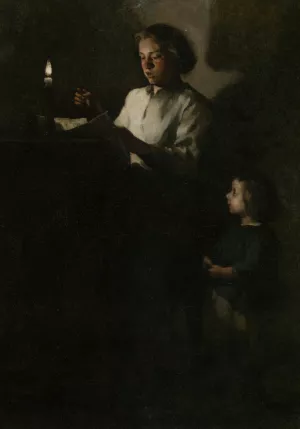 Reading by Candlelight painting by Theodule Augustine Ribot