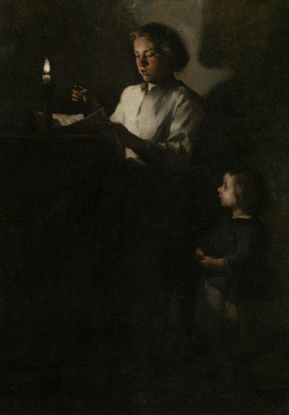 Main Product Photo of Reading by Candlelight Painting by Theodule Augustine Ribot