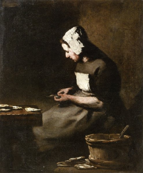 Main Product Photo of Shucking Oysters Painting by Theodule Augustine Ribot