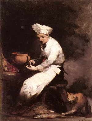 The Cook and the Cat by Theodule Augustine Ribot - Oil Painting Reproduction